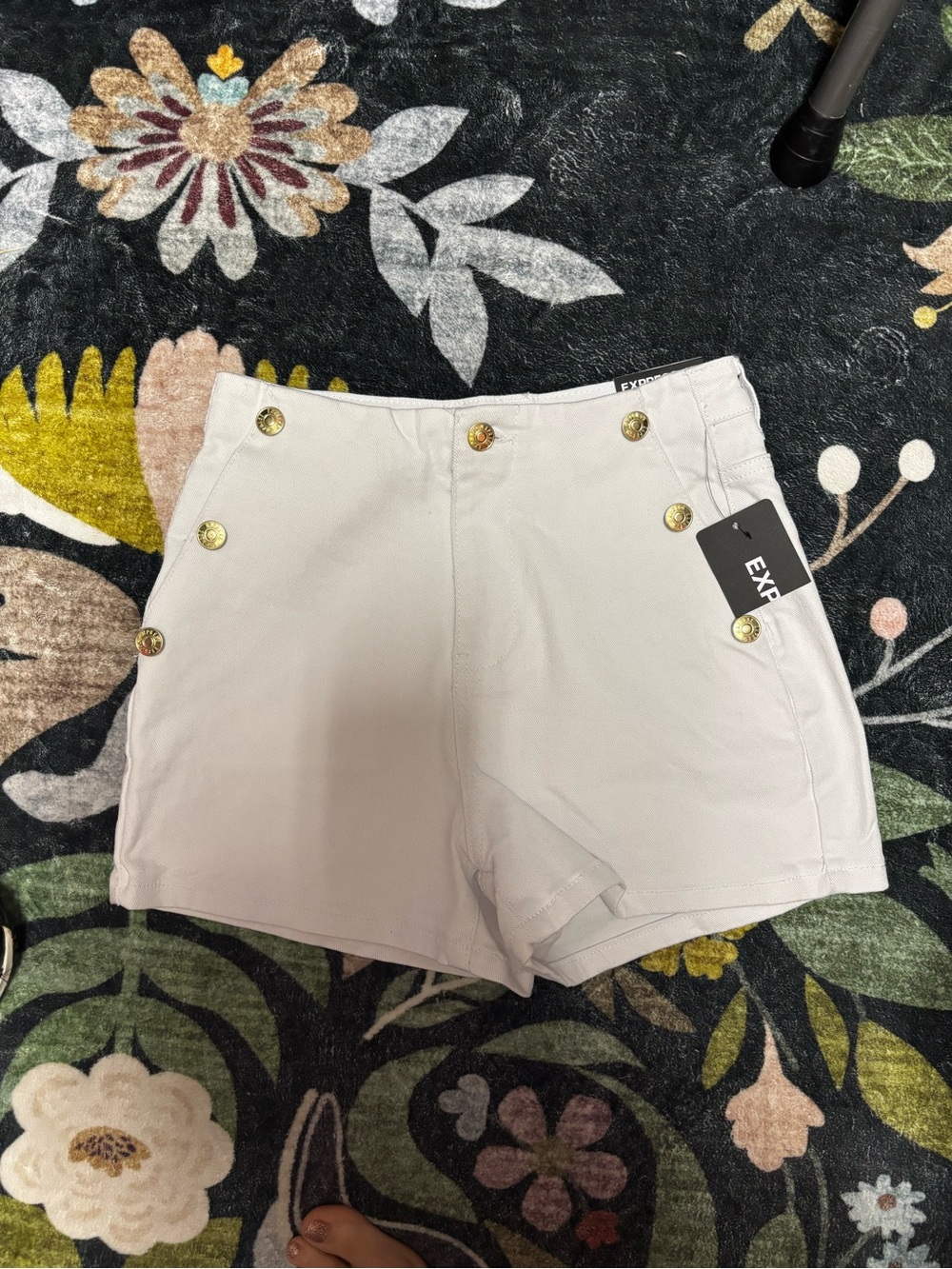 Express White High-Waist Sailor Shorts with Gold Buttons